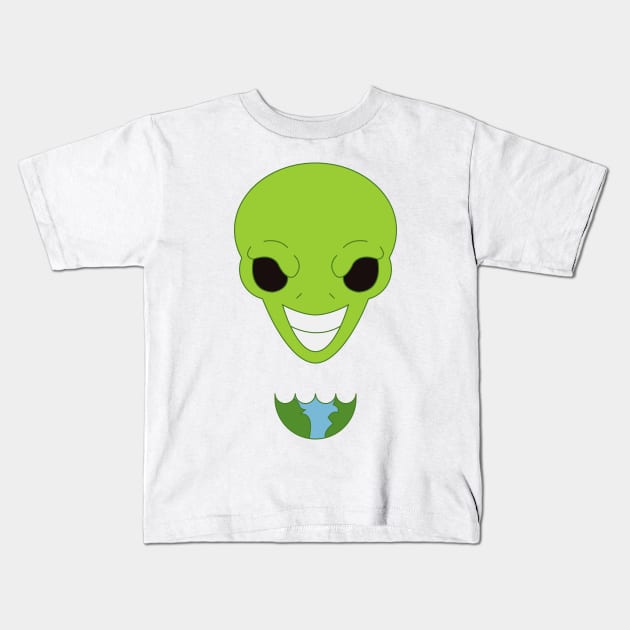 Adorable alien eating the world Kids T-Shirt by Duzzi Art